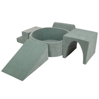 KiddyMoon Foam Playground For Kids Soft Textured Safe Blocks, green: dark turquoise/pastel beige/greygreen/salmon pink, Ballpit (200 Balls) + Version 3