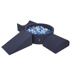 KiddyMoon Foam Playground for Kids with Round Ballpit ( ∅ 7cm/2.75In) Soft Obstacles Course and Ball Pool, Certified Made In The EU, darkblue:babyblue/blue/pearl, Ballpit (300 Balls) + Version 4