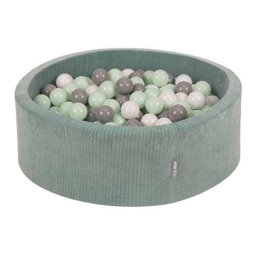 KiddyMoon Foam Ball Pit For Kids Round 90x30cm Baby Soft & Safe Toy, green: white/grey/mint, 90 x 30 cm / 300 Balls
