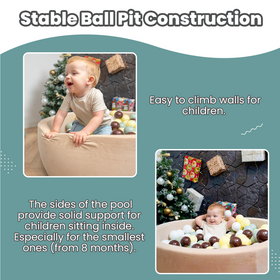 KiddyMoon Baby Foam Ball Pit with Balls ∅ 7cm / 2.75in Made in EU, dark grey:pearl/grey/transparent/light pink, 90x30cm/200 balls