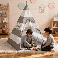 Teepee Tent for Kids Play House With Balls Indoor Outdoor Tipi, grey and white stripes, No Balls
