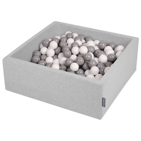 KiddyMoon Baby Foam Ball Pit with Balls ∅ 7cm / 2.75in Square Made in EU, light grey:white/grey, 90x30cm/200 balls