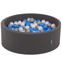 KiddyMoon Baby Foam Ball Pit with Balls ∅ 7cm / 2.75in Made in EU, dark grey:pearl/grey/blue, 90x30cm/300 balls