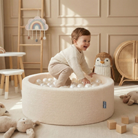 KiddyMoon Ball Pit for Baby with Teddy Plush, Large 7 cm Balls for a Fuller Ball Pit, From 8 Months, Removable Cover, Cream: Pastel Blue/Pastel Yellow/White/Mint/Powder Pink, 90 x 30 cm / 200 Balls