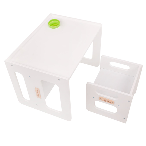 KiddyMoon Wooden Table with Chair for Kids TC-001, White