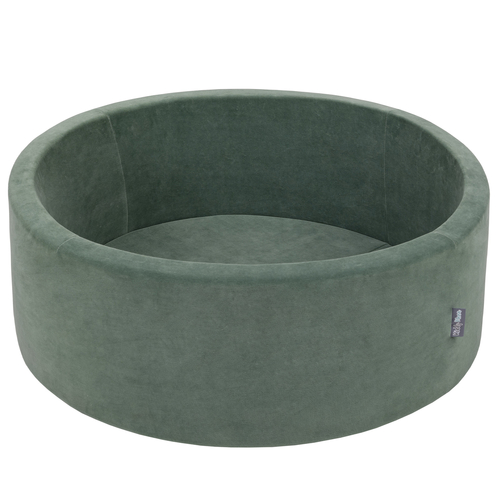 KiddyMoon Soft Ball Pit Round ∅ 7cm / 2.75In for Kids, Foam Velvet Ball Pool Baby Playballs, Made In The EU, forest green:white/grey/mint, 90x30cm/300 balls