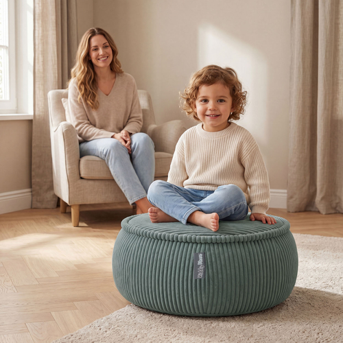 KiddyMoon pouf for kids with corduroy, removable cover KM-PF-DONUT, green, M