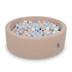 KiddyMoon Ball Pit for Baby with Teddy Plush, Large 7 cm Balls for a Fuller Ball Pit, From 8 Months, Removable Cover, Beige: Pastel Beige/Pastel Blue/White/Pearl