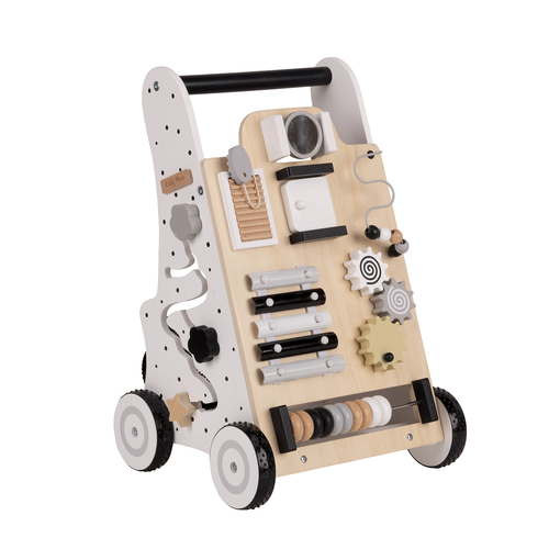 KiddyMoon Wooden Walker for Babies and Toddlers Push-Along WK-001, Black - White, Standard