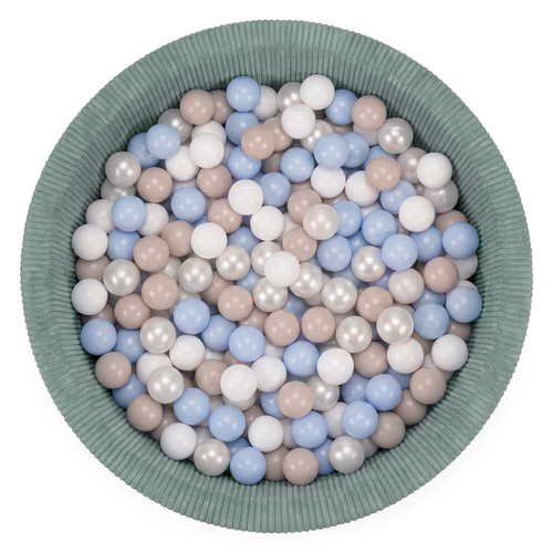 KiddyMoon Ball Pit for Baby and Toddler, Soft Play Ball Pool with ribbed Washable Cover, Green: Pastel Beige/Pastel Blue/White/Pearl, 90 x 30 cm / 200 Balls