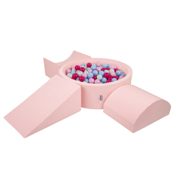 KiddyMoon Foam Playground for Kids with Round Ballpit ( ∅ 7cm/2.75In) Soft Obstacles Course and Ball Pool, Certified Made In The EU, pink:light pink/dark pink/babyblue/mint, Ballpit (300 Balls) + Version 4