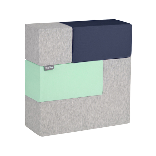KiddyMoon Soft Foam Cubes Building Blocks 14cm for Children Multifunctional Foam Construction Montessori Toy for Babies, Certified Made in The EU, light grey-dark grey-dark blue-mint, 9 Pieces