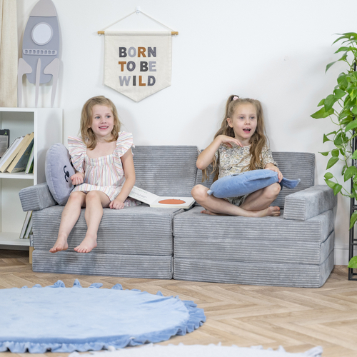 KiddyMoon Foam Sofa for Children Multifunctional Mattress Armchair Kids Foldable  Bed Folding Toddler Couch Chair for Playroom Bedroom Living Room, dark grey, Sofa with 2 Pillows