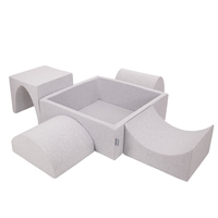 KiddyMoon Foam Playground for Kids with Square Ball pit ( ∅ 7cm/2.75In) Soft Obstacles Course and Ball Pool, Certified Made In The EU, lightgrey:pearl/grey/transparent/babyblue/mint, Ballpit (300 Balls) + Version 1