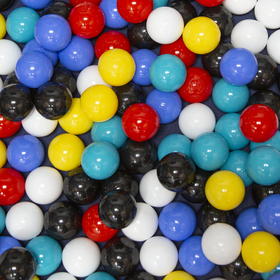 KiddyMoon Soft Plastic Play Balls ∅ 6cm / 2.36 Multi Colour Made in EU, black/white/blue/red/yellow/turquoise, 1200 Balls/6cm-2.36in