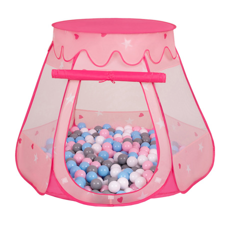 Play Tent For Kids Castle Baby Playhouse For Children With Colorful Balls Pop Up Perfect For Indoor And Outdoor Easy Set Up Includes Carry Bag, pink: white/grey/babyblue/powder pink, 105x90cm/100 balls