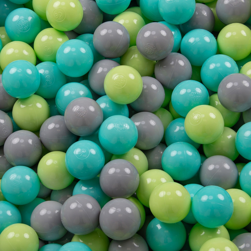 KiddyMoon Baby Foam Ball Pit with Balls ∅ 7cm / 2.75in Made in EU, light grey:light green/light turquoise/grey, 90 x 30 cm / 200 Balls