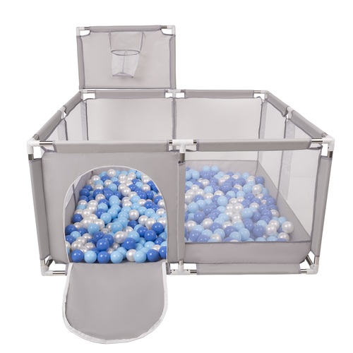 square play pen filled with plastic balls basketball, Grey:babyblue/blue/pearl, 200 balls