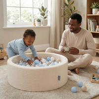 KiddyMoon Ball Pit for Baby with Teddy Plush, Large 7 cm Balls for a Fuller Ball Pit, From 8 Months, Removable Cover, Cream: Pastel Blue/Pastel Yellow/White/Mint/Powder Pink, 90 x 30 cm / 300 Balls