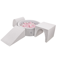 KiddyMoon Foam Playground for Kids with Round Ball pit (Balls ∅ 7cm/2.75In) Soft Obstacles Course and Ball Pool, Made In EU, lightgrey:powderpink/pearl/transparent, Ballpit (200 Balls) + Version 2