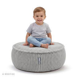 KiddyMoon Kids’ Foam Pouffe with Removable Cover, light grey, L