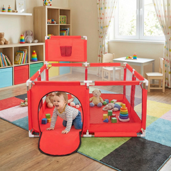square play pen filled with plastic balls basketball, Red, No Balls