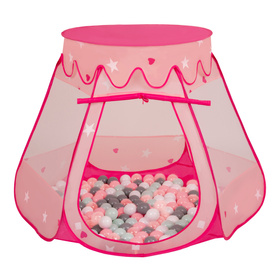 Play Tent For Kids Castle Baby Playhouse For Children With Colorful Balls Pop Up Perfect For Indoor And Outdoor Easy Set Up Includes Carry Bag, pink:white/grey/mint/powder pink, 105x90cm/200 balls