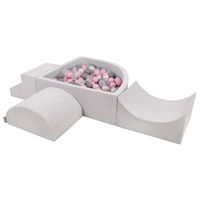 KiddyMoon Foam Playground for Kids with Quarter Angular Ballpit and Balls, lightgrey:pearl/grey/transparent/powderpink, Ballpit (200 Balls) + Version 6