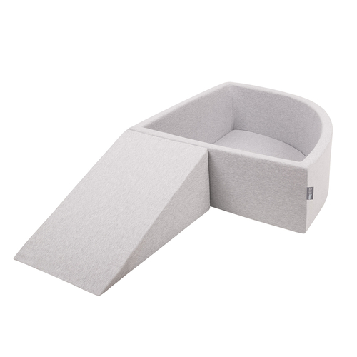 KiddyMoon Foam Playground for Kids with Quarter Angular Ballpit and Balls, lightgrey:grey/white/turquoise, Ballpit (100 Balls) + Wedge