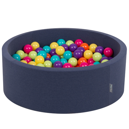 KiddyMoon Baby Foam Ball Pit with Balls ∅ 7cm / 2.75in Made in EU, d.blue:l.green/yellw/turquois/orange/d.pink/purple, 90x30cm/300 balls