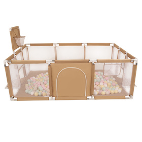 Baby Playpen Big Size Playground with Plastic Balls for Kids, beige:pastel beige/pastel yellow/white/mint/powder pink, 100 balls