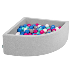 KiddyMoon Soft Ball Pit Quarter Angular ∅ 7cm / 2.75In for Kids, Foam Ball Pool Baby Playballs, Made In The EU, light grey:white/grey/blue/dark pink/light turquoi, 90 x 30 cm / 300 Balls