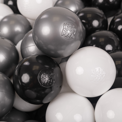 KiddyMoon Soft Plastic Play Balls ∅ 7cm/2.75in Multi-colour Made in EU, white/black/silver, 300 Balls/7cm-2.75in