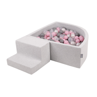 KiddyMoon Foam Playground for Kids with Quarter Angular Ballpit and Balls, lightgrey:pearl/grey/transparent/powderpink, Ballpit (100 Balls) + Steps