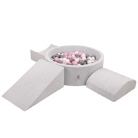 KiddyMoon Foam Playground for Kids with Round Ballpit ( ∅ 7cm/2.75In) Soft Obstacles Course and Ball Pool, Certified Made In The EU, lightgrey:white/grey/powderpink, Ballpit (200 Balls) + Version 4