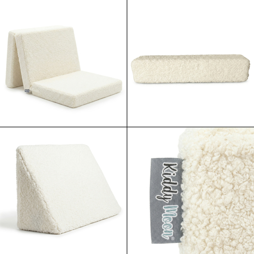 KiddyMoon Armchair With Pillow For Kids with Teddy Bear Fabric Children Multifunctional Foam Mattress, creamy, Armchair with Pillow