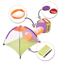 3in1 Play Tent with Tunnel Playground Ball Pit with Balls for Kids, Multicolour:grey/white/turquoise, 200 balls