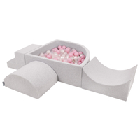 KiddyMoon Foam Playground for Kids with Quarter Angular Ballpit and Balls, lightgrey:powderpink/pearl/transparent, Ballpit (300 Balls) + Version 6