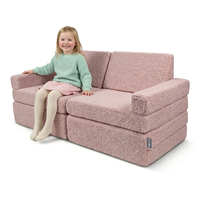 KiddyMoon Sofa for Kids in Foam with Soft Teddy Fabric, Modular and Foldable, with 2 Cushions, for Playing, Reading and Relaxing, pink, Sofa with 2 Pillows