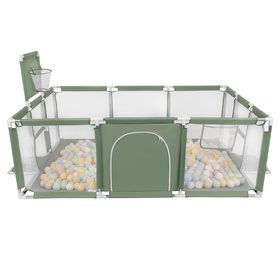 Baby Playpen Big Size Playground with Plastic Balls for Kids, green:pastel beige/pastel blue/pastel yellow/mint, 100 balls