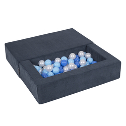 KiddyMoon Modular Foam Sofa for Children's with Balls Lightweight Sofa For Kids Room Comfortable Space-Saving with Storage Room Fabric Safe and Fun for Kids, navy blue: babyblue/blue/pearl, Sofa + 100 Balls