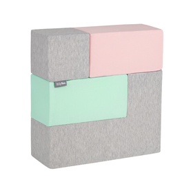 KiddyMoon Soft Foam Cubes Building Blocks 14cm for Children Multifunctional Foam Construction Montessori Toy for Babies, Certified Made in The EU, light grey-dark grey-pink-mint, 9 Pieces