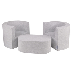 KiddyMoon Soft Foam Armchair Table Set for Kids Montessori Playing Toy Children's Furniture Table and Chair For Babies, Made in The EU, Light Grey, Set Armchair + Table