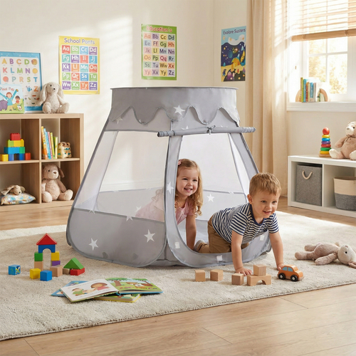 Play Tent For Kids Castle Baby Playhouse For Children With Colorful Balls Pop Up Perfect For Indoor And Outdoor Easy Set Up Includes Carry Bag, grey, 105x90