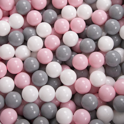 KiddyMoon Foam Playground for Kids with Square Ball pit ( ∅ 7cm/2.75In) Soft Obstacles Course and Ball Pool, Certified Made In The EU, pink:white/grey/powder pink, Ballpit (200 Balls) + Version 1