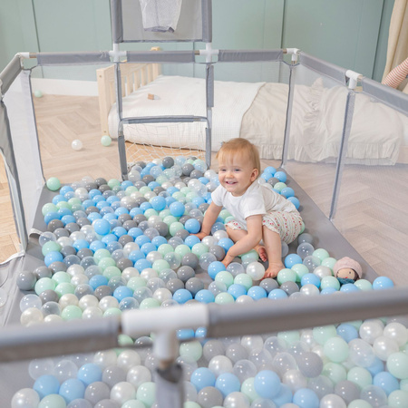 Baby Playpen Big Size Playground with Plastic Balls for Kids, Grey:pearl/grey/transparent/mint, 100 balls