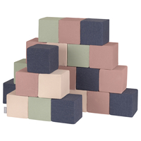 KiddyMoon Soft Foam Building Blocks for Babies & Toddlers, Washable Cotton Zip Cover, 14cm Cubes, Sensory Toy, cubes: heather-dark blue-beige-sage, 24 Pieces