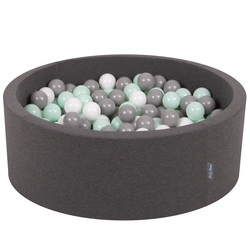 KiddyMoon Baby Foam Ball Pit with Balls ∅ 7cm / 2.75in Made in EU, dark grey:white/grey/mint, 90 x 30 cm / 200 Balls