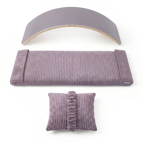 KiddyMoon Balance Board for Kids with Mattress and Pillow Wooden Sensory Wobble Board, natural/purple, Balance Board/Mattress/Pillow