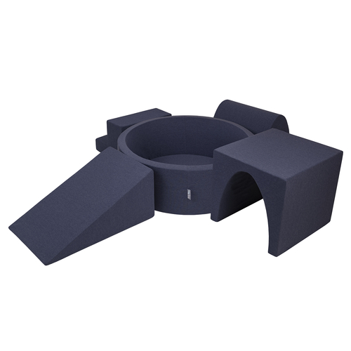 KiddyMoon Foam Playground for Kids with Round Ballpit ( ∅ 7cm/2.75In) Soft Obstacles Course and Ball Pool, Certified Made In The EU, darkblue:babyblue/blue/pearl, Ballpit (200 Balls) + Version 3